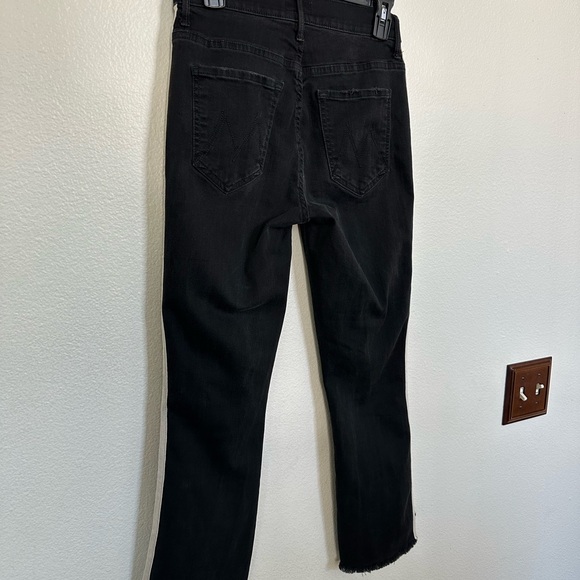 MOTHER Black Cropped Ankle Jeans with cream colored Stripes. Size 25 - Picture 9 of 10